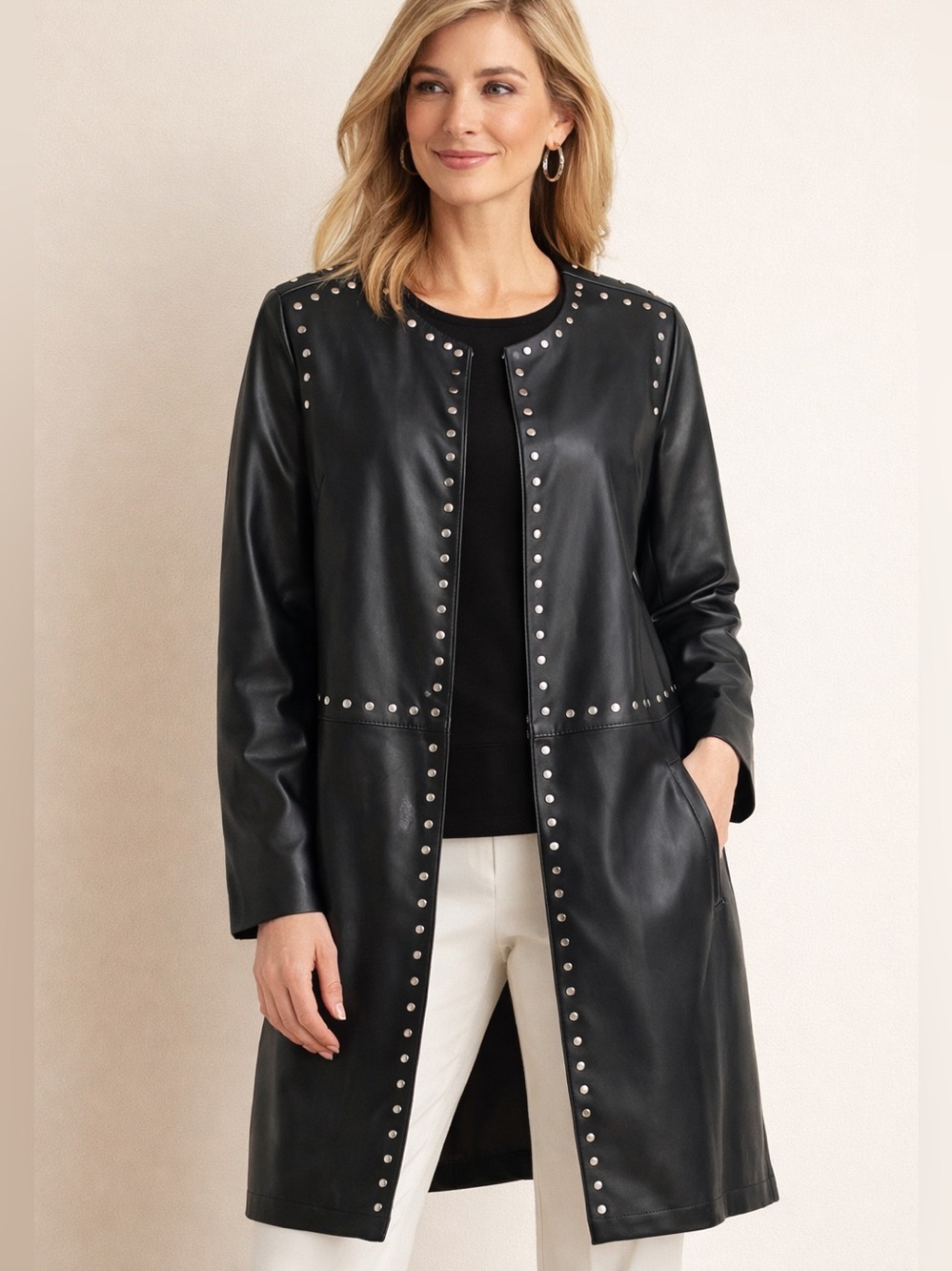 Chico's Black Faux Leather Studded Jacket